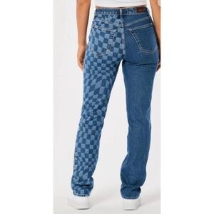 Hollister Ultra High Rise 90s Vintage y2k Straight Jeans‎ W23 Checkerboard Blue